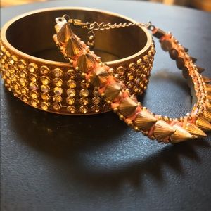 Large Gold Bangle with Gold Spike Bracelet